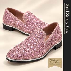 Royal Shoes Men’s 7.5 Pink Rhinestone Crystal Loafers Prom Wedding LF-8867 w/ Bo